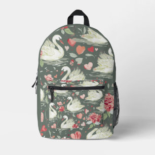 Rustic Elegant Swans & Hearts Elements Pattern Printed Backpack