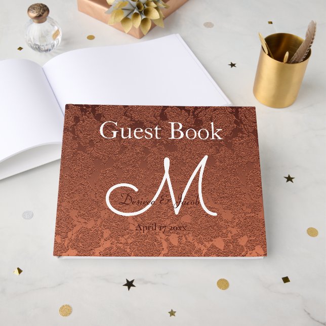 Rustic Elegant Terracotta Fall Wedding Monogram Guest Book (Front Open)