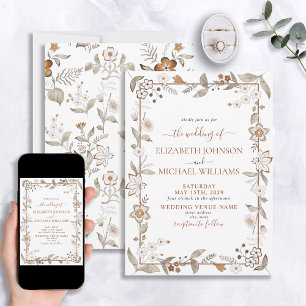 Rustic Elegant Terracotta Floral Script Wedding Invitation