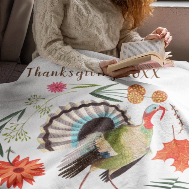 Rustic Elegant Turkey Botanical  Fleece Blanket (Modern Elegant Turkey Botanical Fleece Blanket)