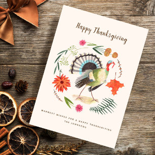 Rustic Elegant Turkey Thanksgiving Botanical  Holiday Card