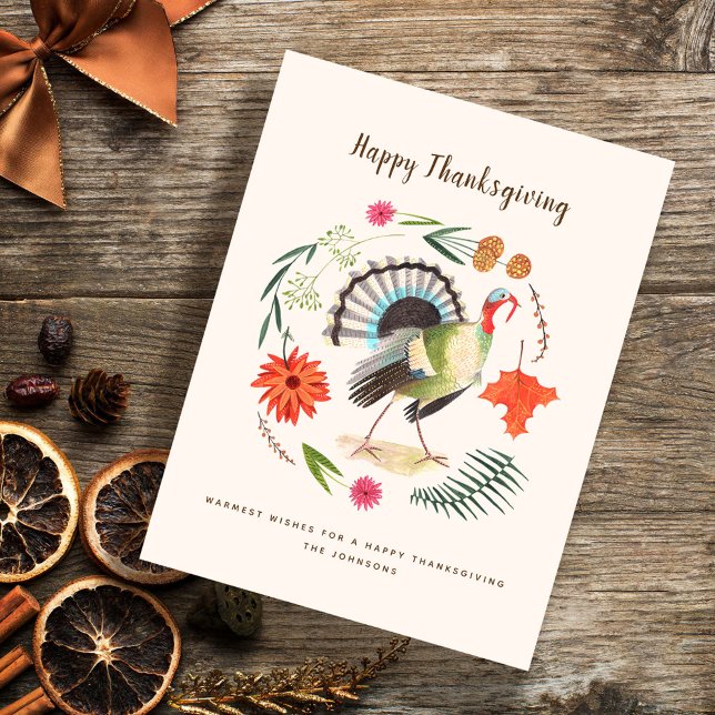 Rustic Elegant Turkey Thanksgiving Botanical  Holiday Postcard (Modern Elegant Turkey Thanksgiving Botanical Holiday Postcard)