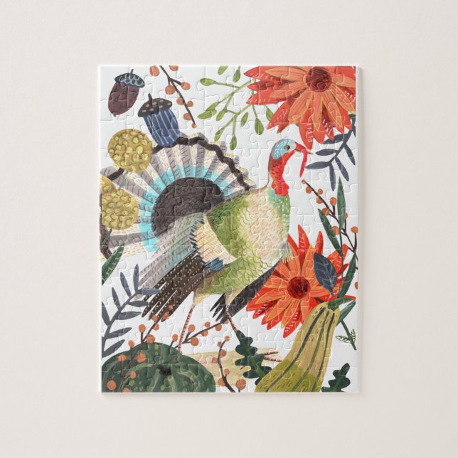 Rustic Elegant Turkey Thanksgiving Botanical  Jigsaw Puzzle (Vertical)