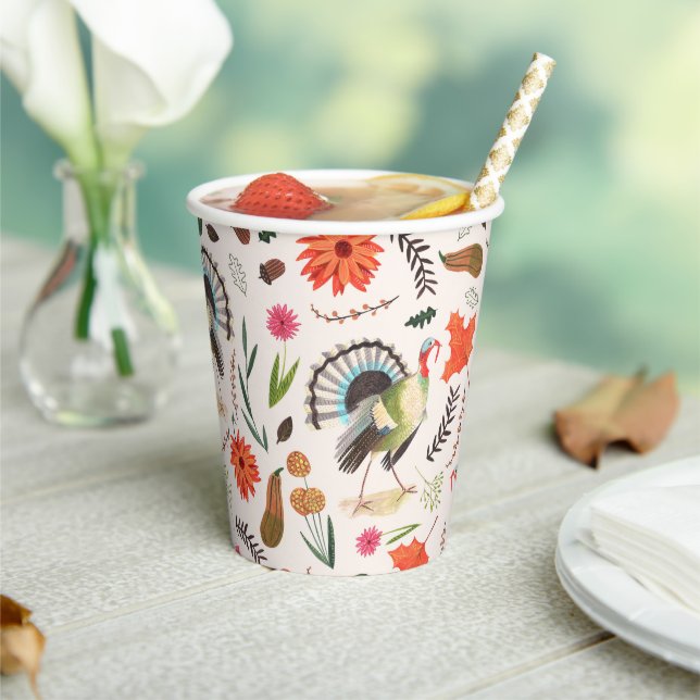 Rustic Elegant Turkey Thanksgiving pattern Paper Cups (Insitu)