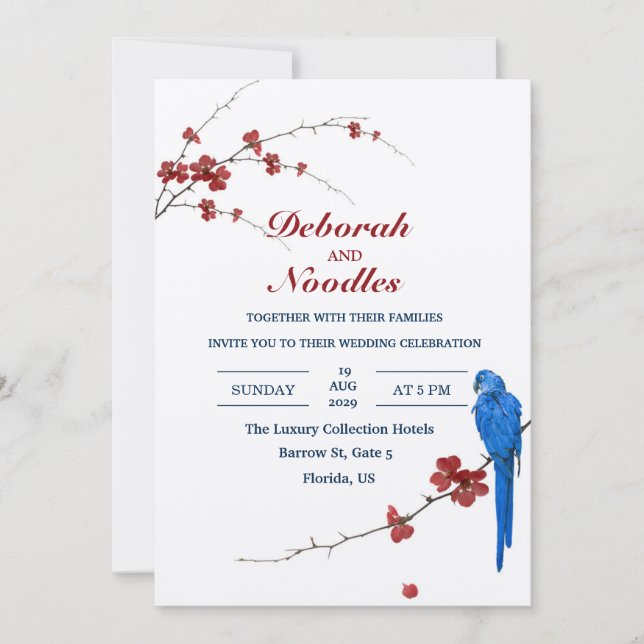 rustic Elegant unique  bird wedding invitation (Front)