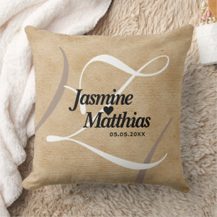 Rustic Elegant Vintage Monogram Burlap Wedding Cushion