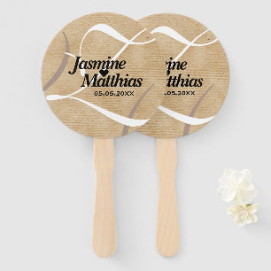 Rustic Elegant Vintage Monogram Burlap Wedding Hand Fan