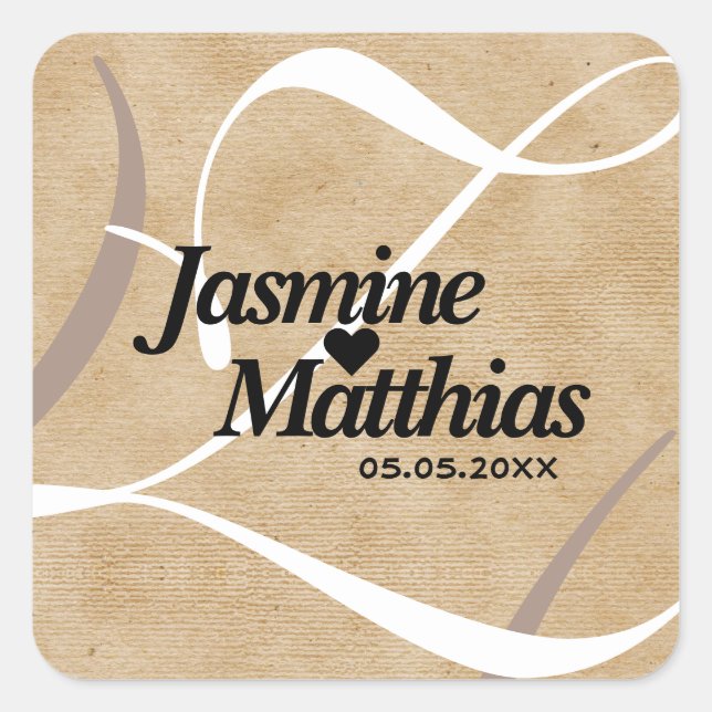 Rustic Elegant Vintage Monogram Burlap Wedding Square Sticker (Front)
