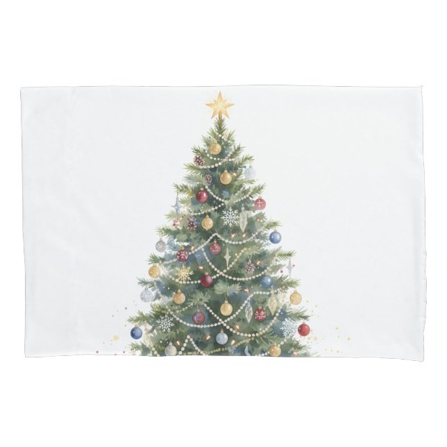 Rustic Elegant Watercolor Christmas Tree Pillowcase (Front)