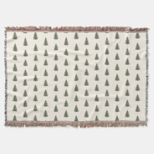 Rustic Elegant Watercolor Christmas Tree Throw Blanket