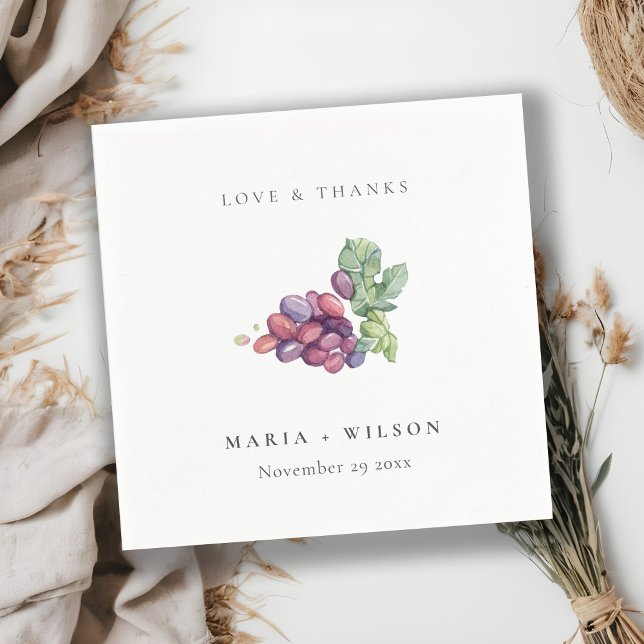 Rustic Elegant Watercolor Grape Foliage Wedding Napkin (Creator Uploaded)