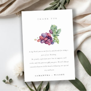 Rustic Elegant Watercolor Grape Foliage Wedding Thank You Card