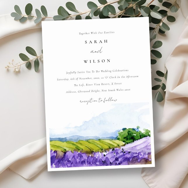 Rustic Elegant Watercolor Lavender Fields Wedding Invitation (Creator Uploaded)