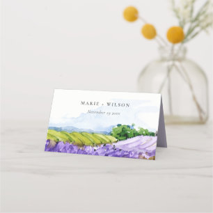 Rustic Elegant Watercolor Lavender Fields Wedding Place Card