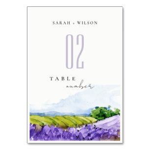 Rustic Elegant Watercolor Lavender Fields Wedding Table Number