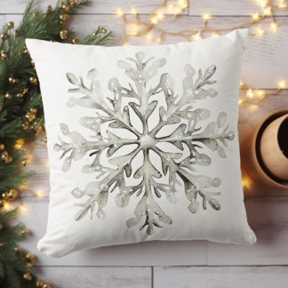 Rustic Elegant Watercolor Snowflake Winter Cushion