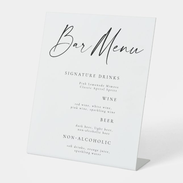 Rustic Elegant Wedding Bar Menu Tabletop Sign (Front)