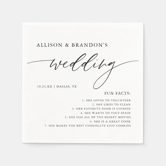 Rustic Elegant Wedding Fun Facts Napkins (Front)