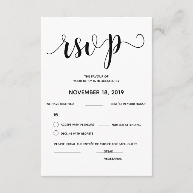 Rustic Elegant Wedding RSVP reply card (Front)