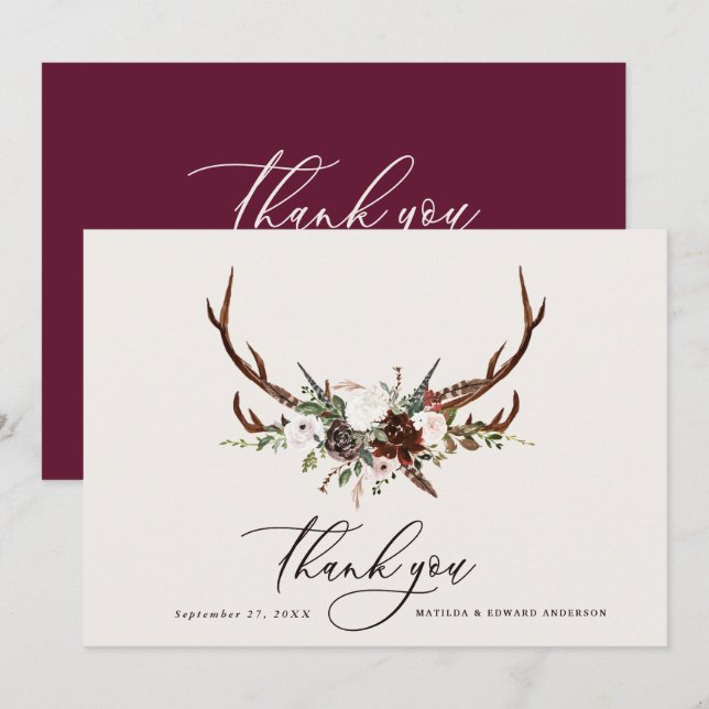 Rustic elegant wedding thank you botanical card (Front/Back)