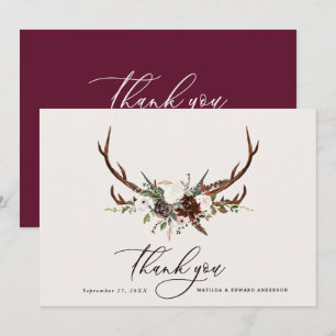 Rustic elegant wedding thank you botanical card