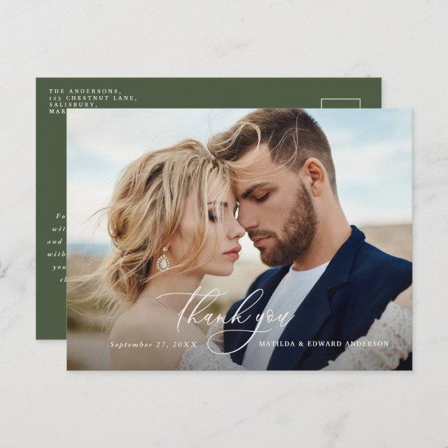 Rustic elegant wedding thank you botanical invitation postcard (Front/Back)