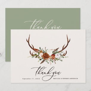 Rustic elegant wedding thank you rust sage green card