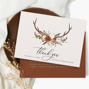 Rustic elegant wedding thank you rust stag card