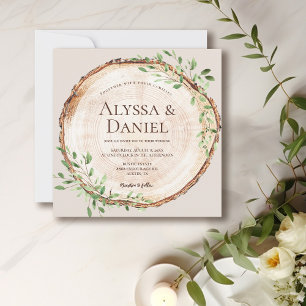 Rustic Elegant Wedding wood bark Boho Wreath  Invitation