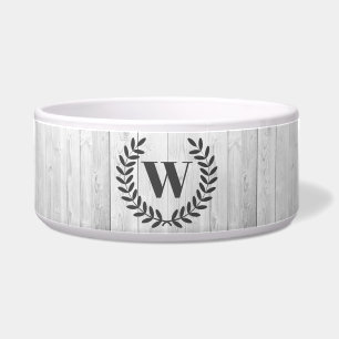 Rustic Elegant White Wood Grey Laurels Monogram