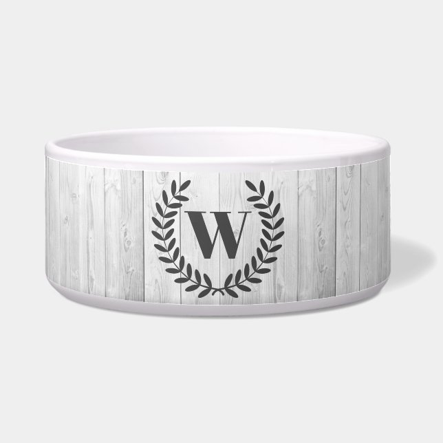 Rustic Elegant White Wood Grey Laurels | Monogram (Front)