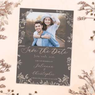 Rustic Elegant Wildflowers Mocha Script Photo Save The Date
