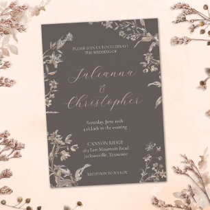 Rustic Elegant Wildflowers Mocha Script Wedding Invitation