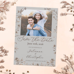 Rustic Elegant Wildflowers Script Photo Save The Date