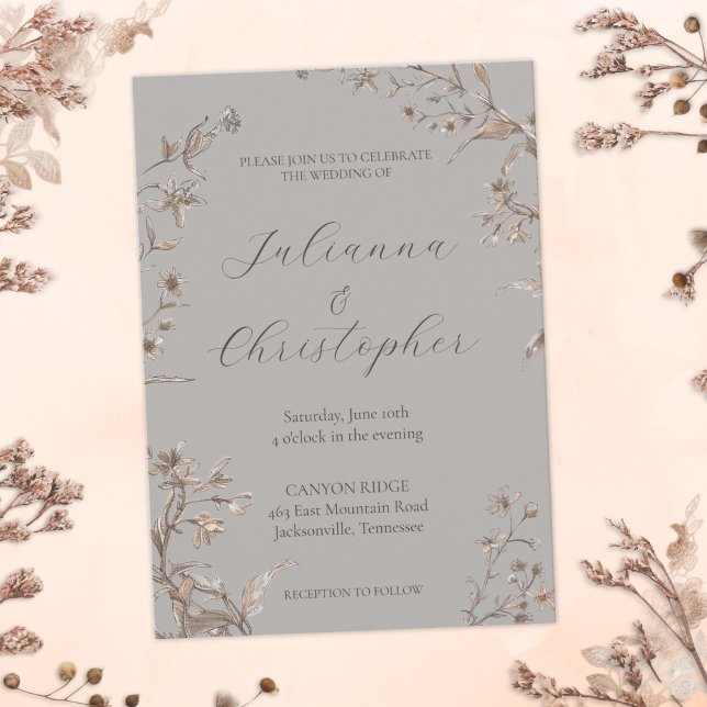 Rustic Elegant Wildflowers Script Wedding Invitation (Creator Uploaded)