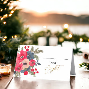 Rustic Elegant Winter Floral red green Place Card
