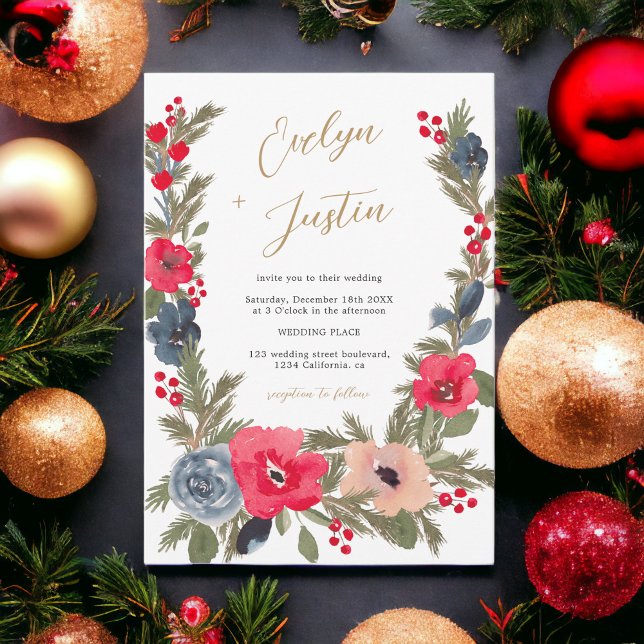 Rustic Elegant Winter Floral Watercolor Wedding Invitation (Rustic Elegant Winter Floral Watercolor Wedding Invitation)