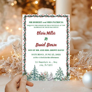 Rustic Elegant Winter Forest Pine Trees Wedding Invitation