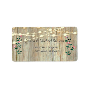 Rustic elegant wooden string lights roses label