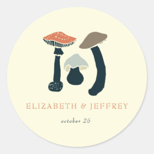 Rustic Elegant Woodland Wild Mushrooms Wedding Classic Round Sticker