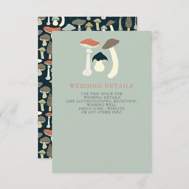 Rustic Elegant Woodland Wild Mushrooms Wedding Enclosure Card (Front/Back)
