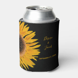 Rustic Elegant Yellow Black Sunflower Wedding Can Cooler