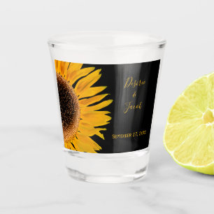 Rustic Elegant Yellow Black Sunflower Wedding Shot Glass