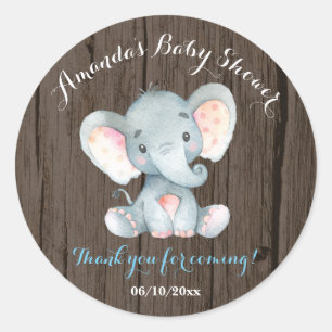 Rustic Elephant Baby Shower Blue Thank You Favour Classic Round Sticker