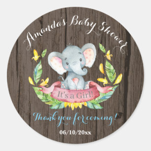 Rustic Elephant Baby Shower Blue Thank You Favour Classic Round Sticker