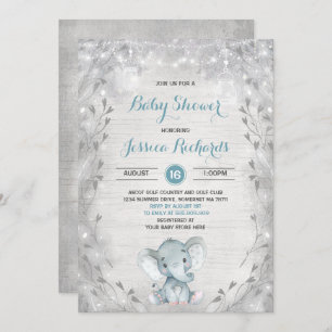 Rustic Elephant Baby Shower Invitation Boy Shower