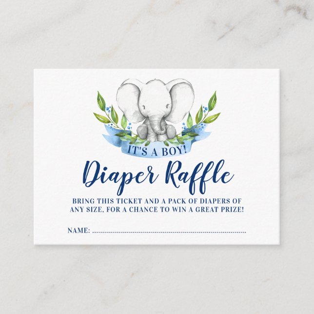 Rustic Elephant Boy Diaper Raffle Ticket Enclosure Card (Front)