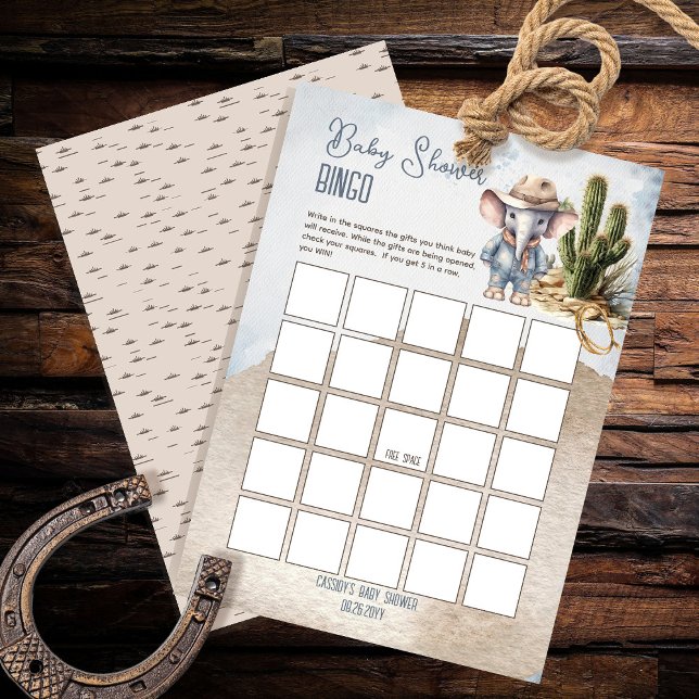 Rustic Elephant Cowboy Boy Baby Shower Bingo (Rustic Western Elephant Cowboy Boy Baby Shower Bingo Game)