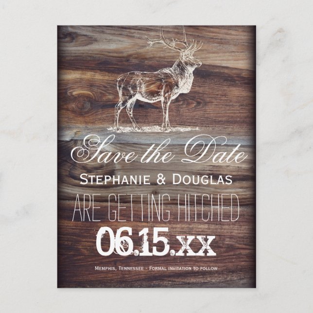 Rustic Elk Wildlife Save the Date Postcards (Front)