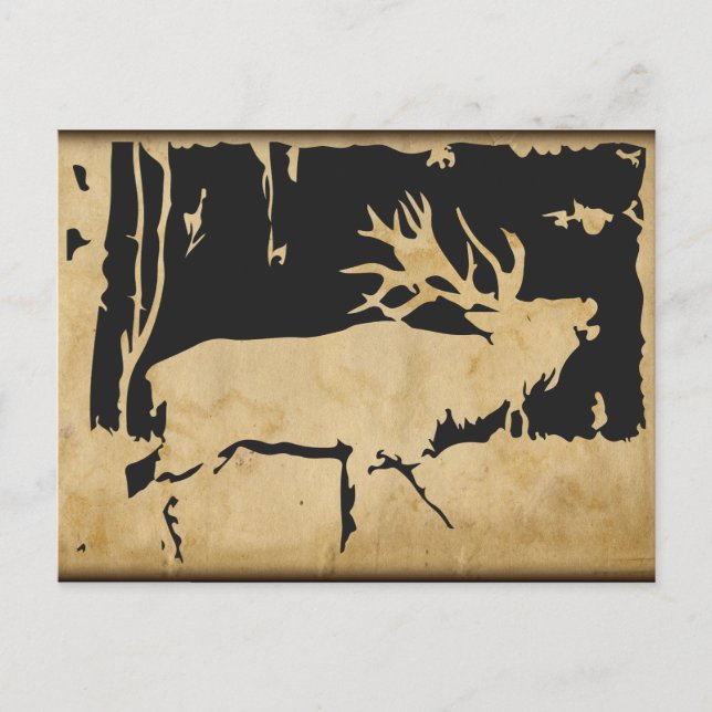 Rustic Elk Wildlife Vintage Paper Nature Hunting Postcard (Front)